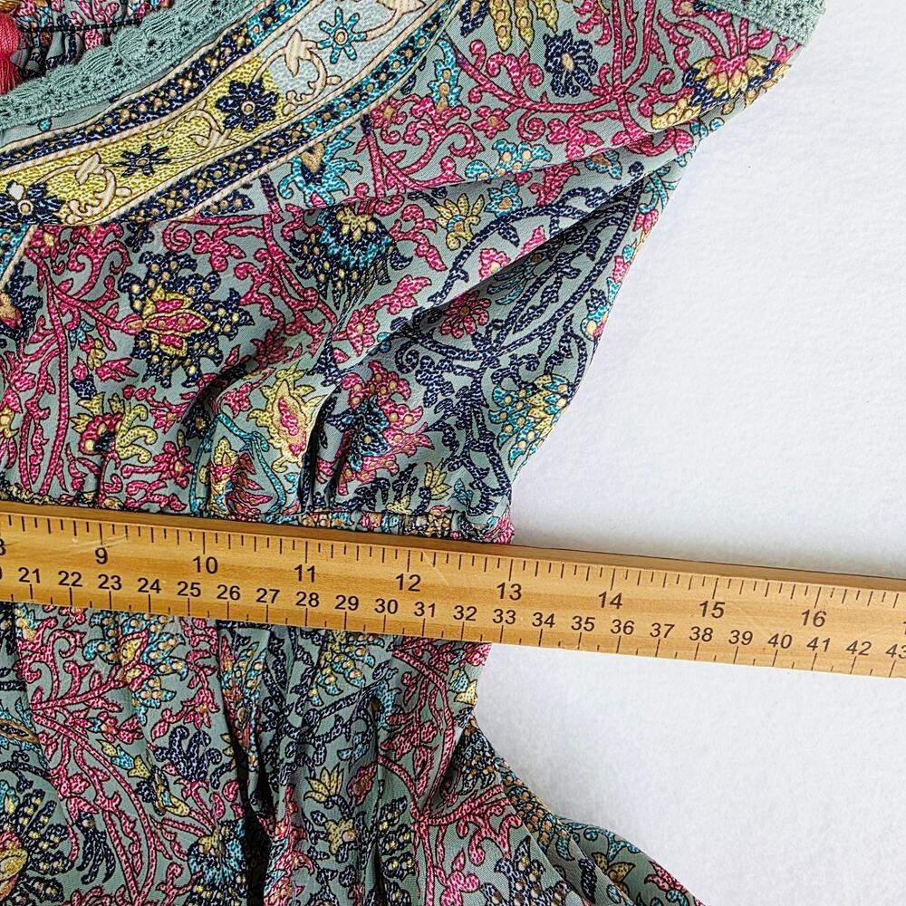 fab’rik Maxi Dress Large Mint Paisley Boho Tassel Tie Cottage Festival Whimsical - Picture 11 of 12